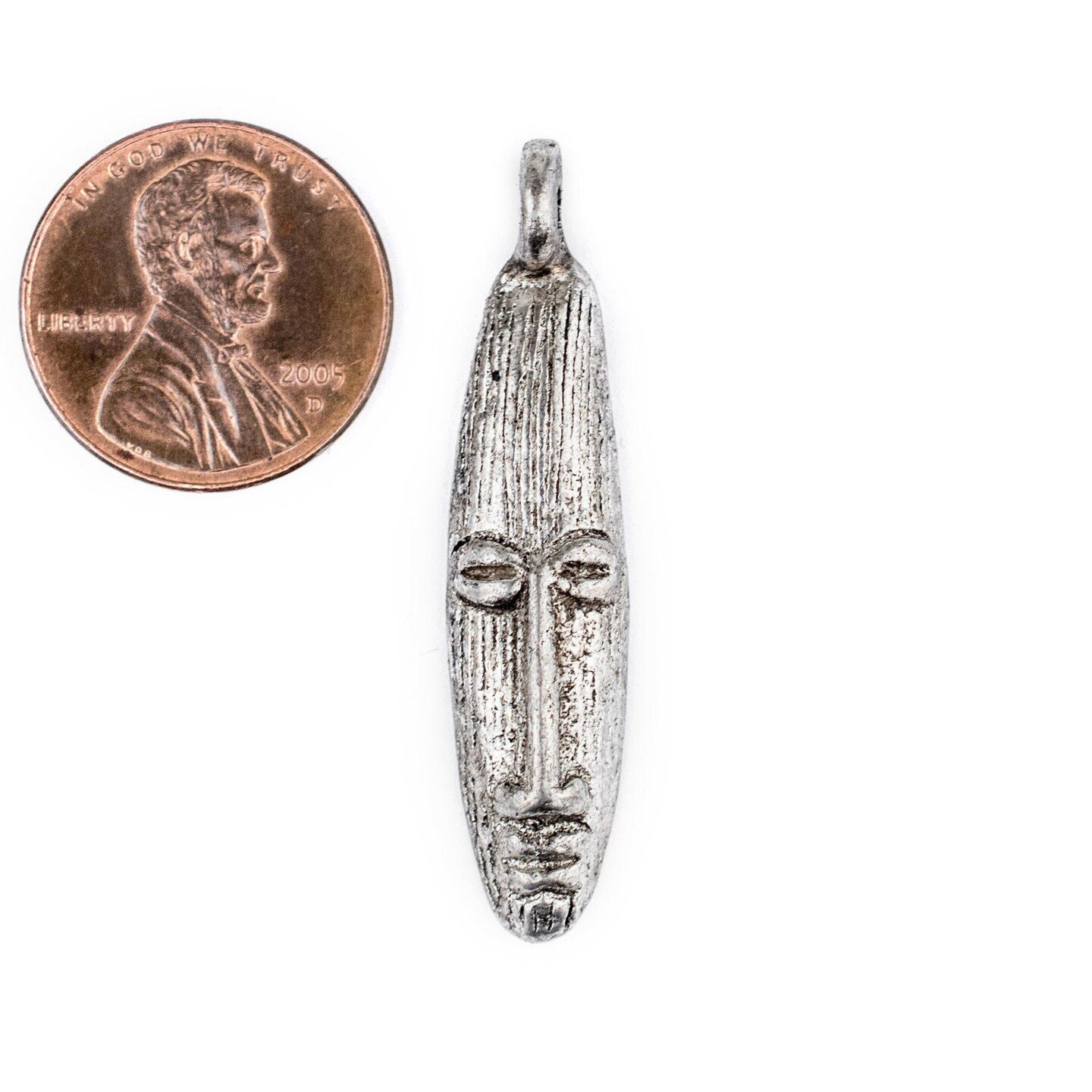 TheBeadChest Elongated Silver Mask Pendant from Africa (9x40mm): Genuine West African Mask Design for DIY Jewelry &#x26; Necklaces