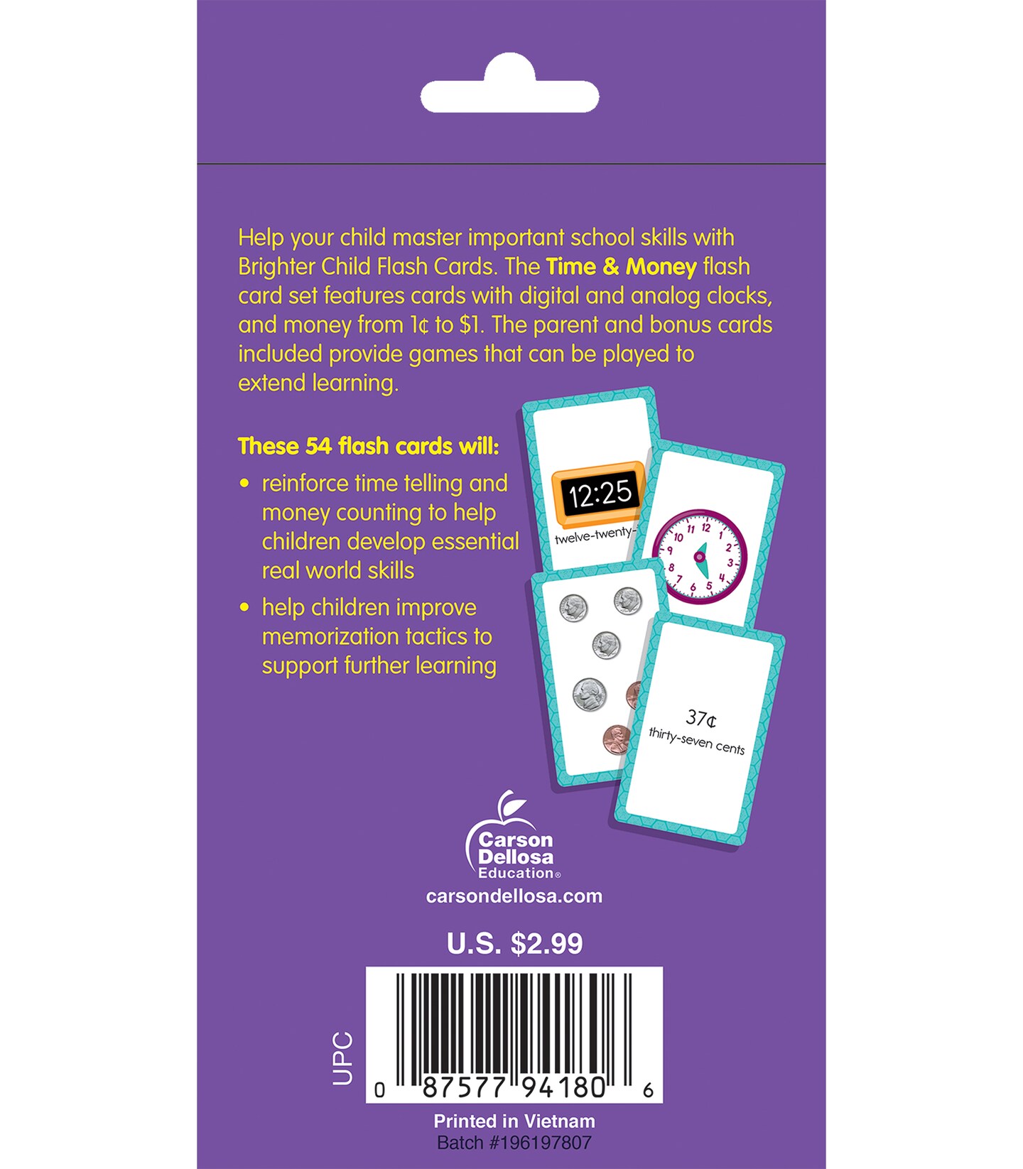 Carson Dellosa Time and Money Number Flash Cards for Kids Ages 4 - 8, Telling Time Flash Cards, Clock Practice, and Counting Money, Kindergarten, 1st Grade, 2nd Grade and 3rd Grade