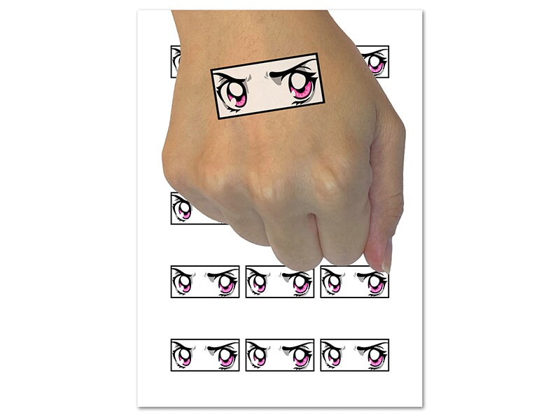 Angry Suspicious Anime Manga Eyes Pink Temporary Tattoo Water Resistant ...