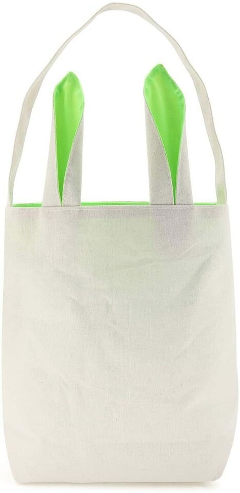 Easter Bunny Ear Bag & Basket, Dual Layer Canvas Bag for Easter Egg Hunt Basket