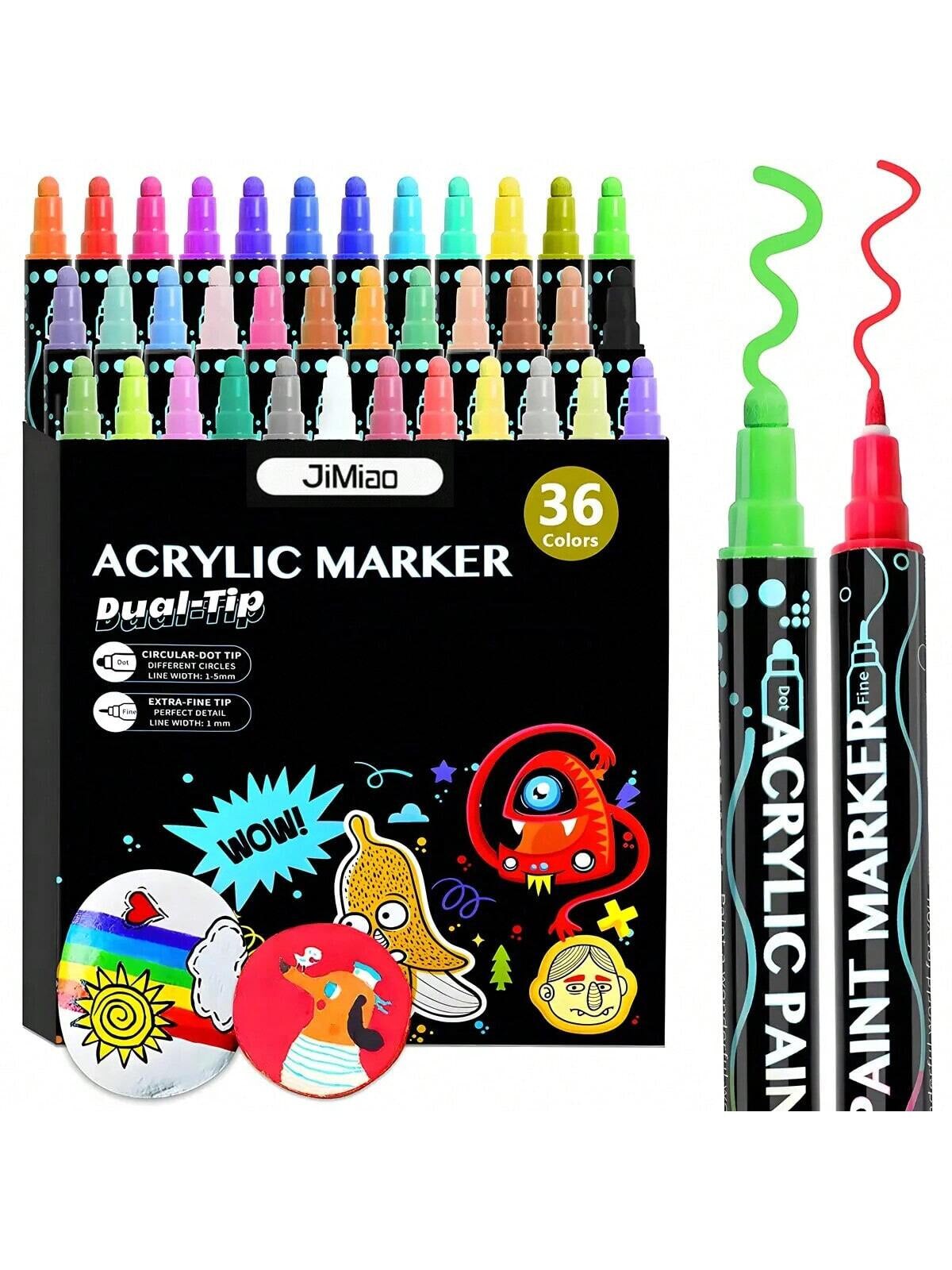 Acrylic Paint Marker Pens 12/24/36 Pack Dual Tip Art Painting Markers