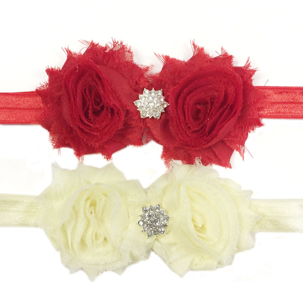 Wrapables Set of 8 Frayed Shabby Chic Double Rose Baby Headbands