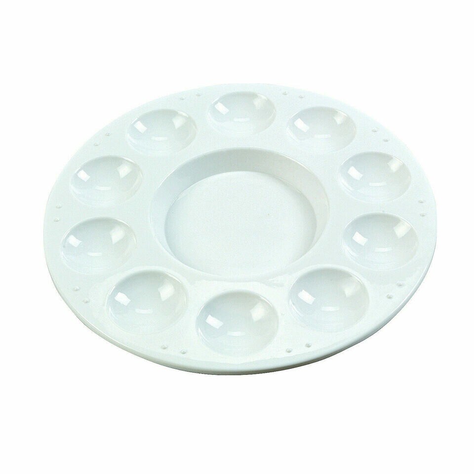 12 Plastic Paint Palettes 6 3/4" Circle Trays 10 Wells or For cupcake decorating