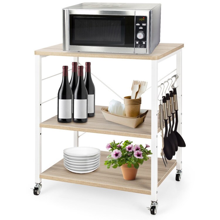 Kitchen Helper Oven Storage Cart 3-Tier Kitchen Baker&#x27;s Rack With Hooks