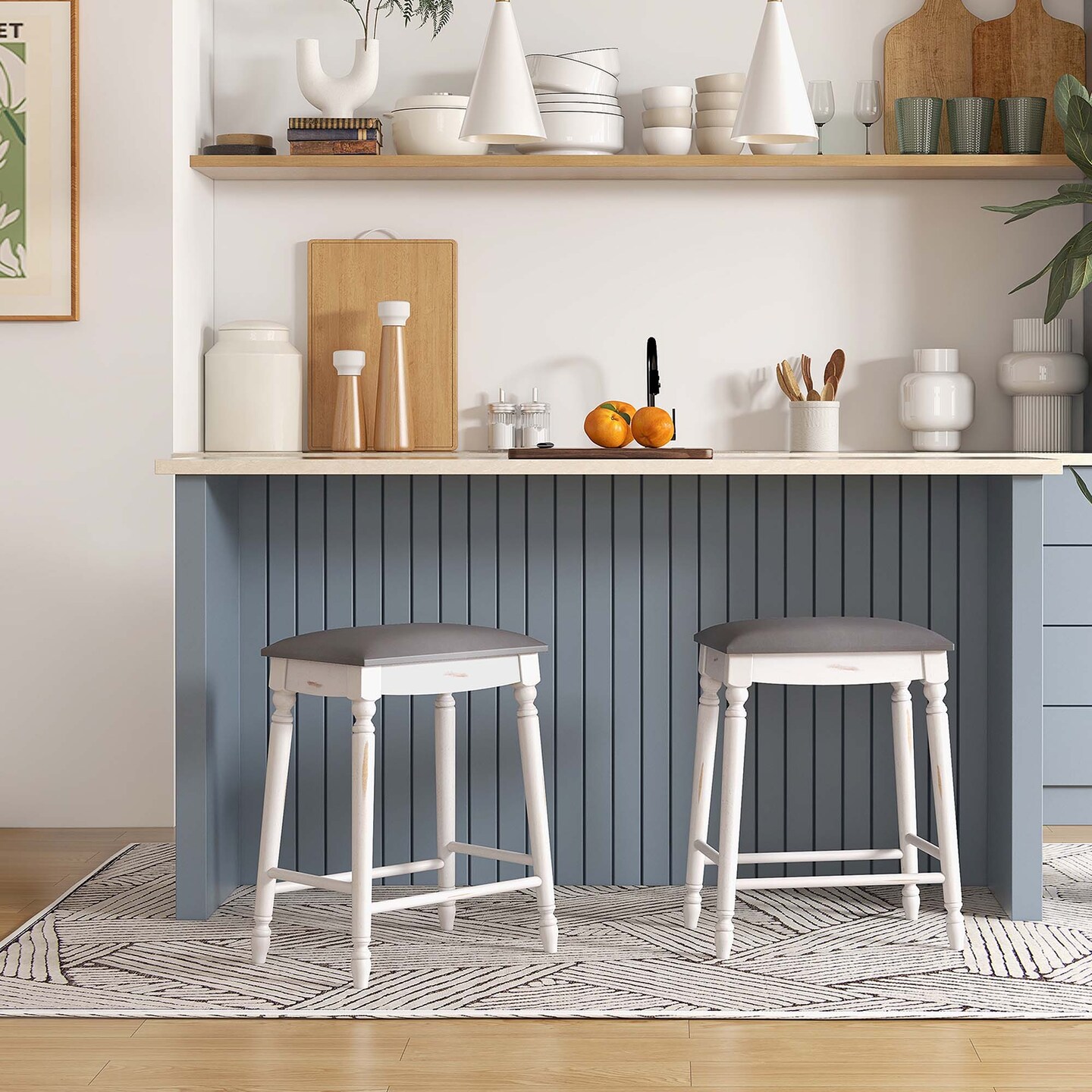 Costway 2 PCS 24&#x22;/29&#x22; Counter/Bar Height Bar Stools Backless Bar Stools with Faux Leather Cover White&#x26;Gray