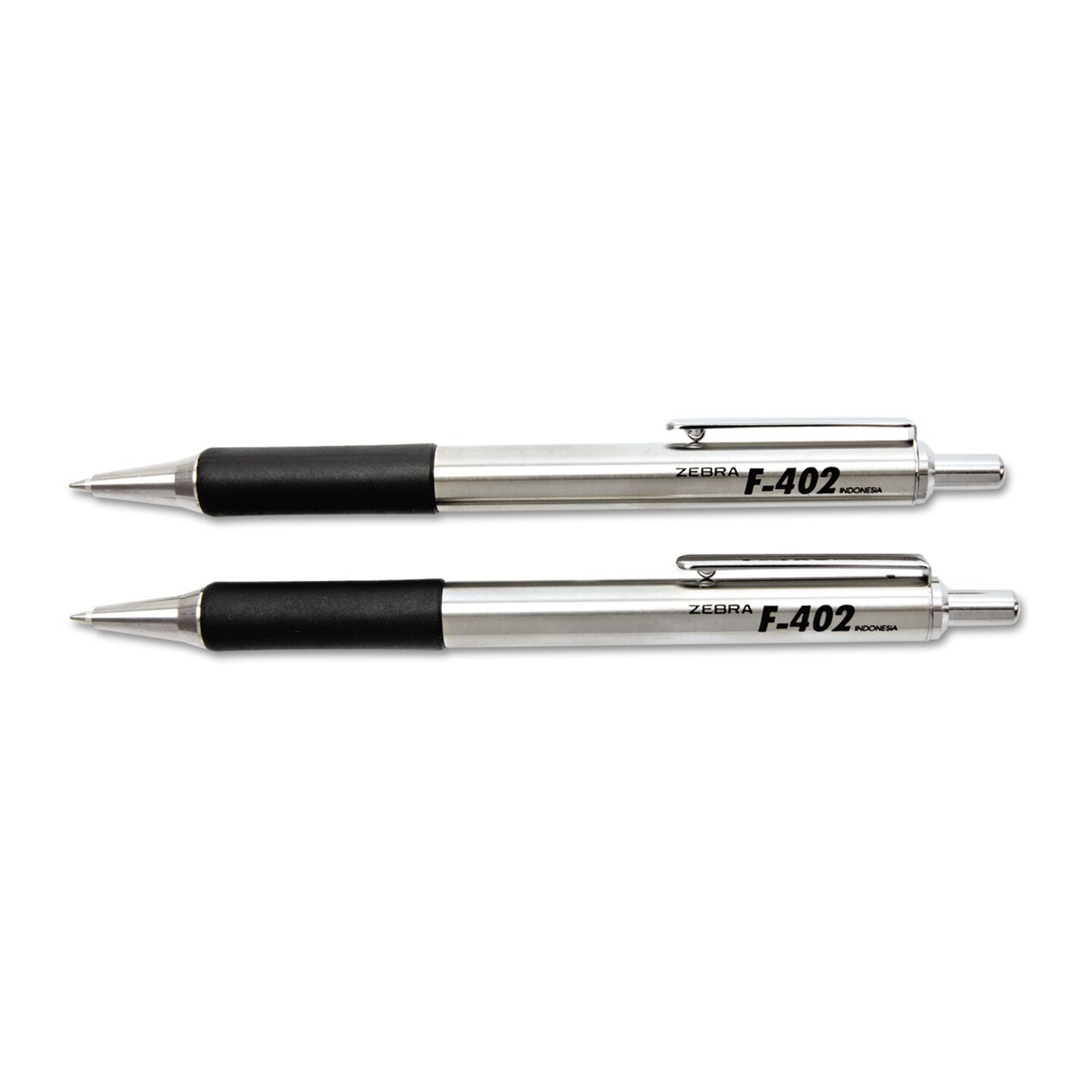 Zebra Pen F-402 Retractable Ballpoint Pen, 0.7mm, Black Ink, Steel/Black Barrel, 2/Pack
