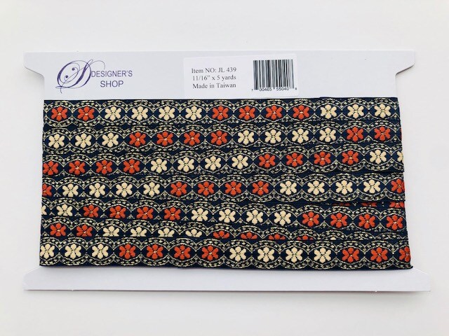 Designer&#x27;s Shop JL 439 Jacquard metallic gold ivory hot pink daisy floral ribbon trim, 11/16&#x22; (17 mm) 5 yards