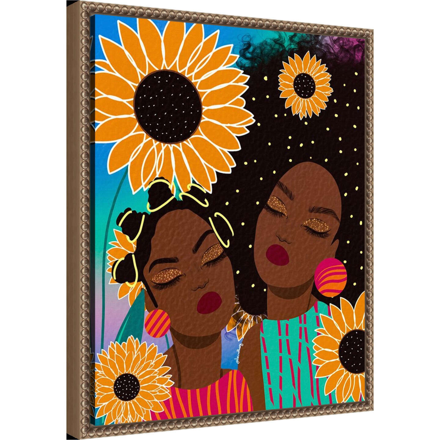 Sunflower Women by Lorintheory Framed Canvas Wall Art