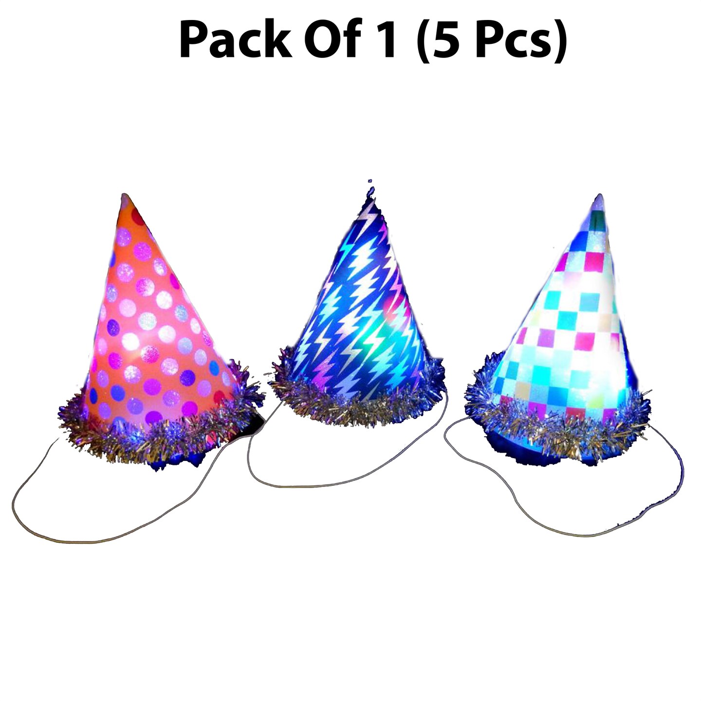 Flashing Party Hat | Assorted Designs 8 inches tall by 7 inches wide | RAHEEV&#xAE;