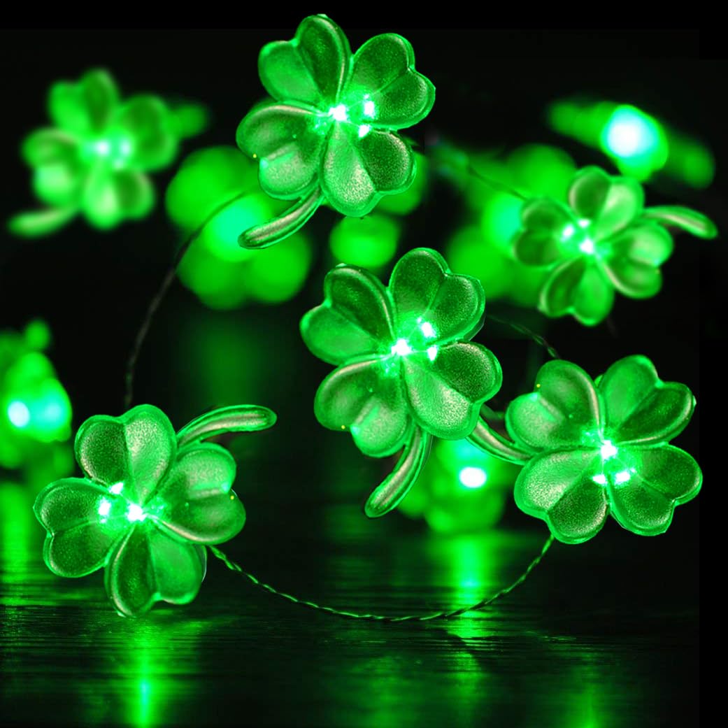 St Patricks Day Decorations Shamrocks String Lights Battery Operated with Remote 10 ft 40 LEDs Lucky Clover Green Lights for Bedroom Party Feast of Saint St. Patrick&#x27;s Day Decoration