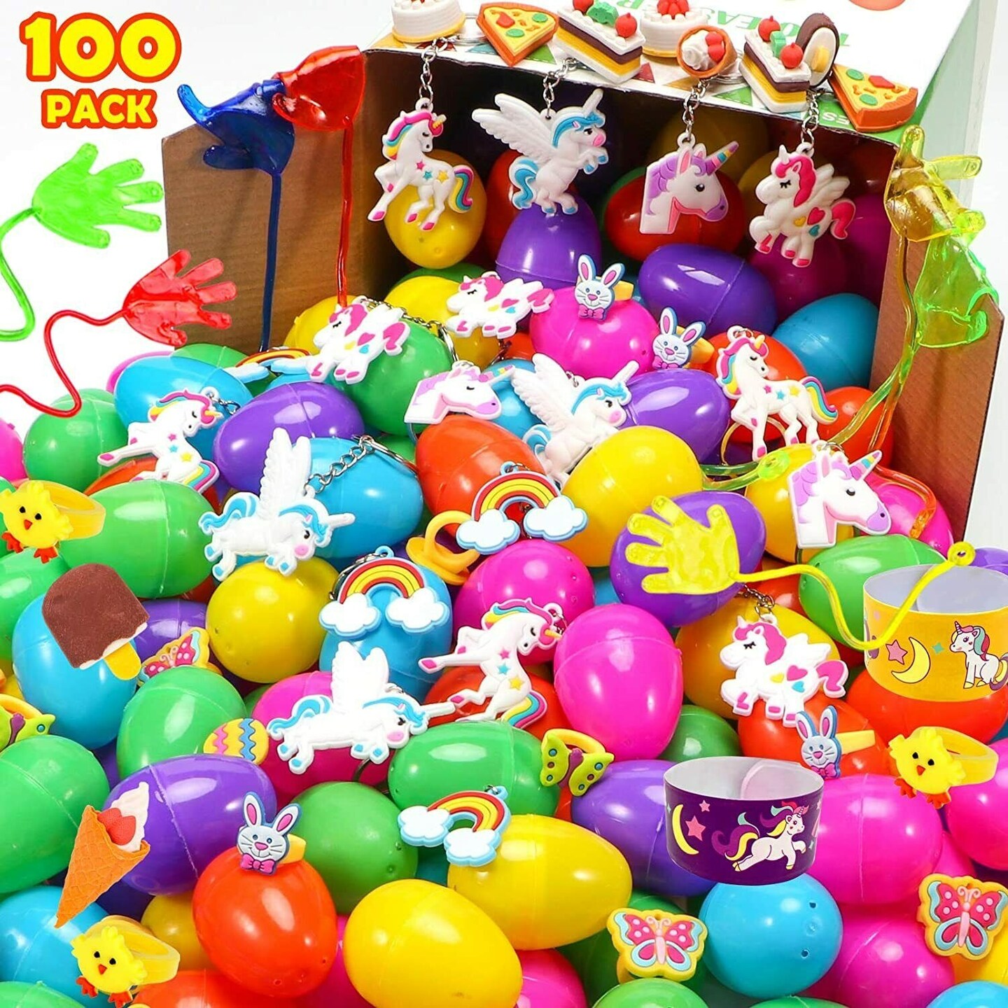 100 Pack Prefilled Easter Eggs with Toys 2 3/8&#x22; Plastic