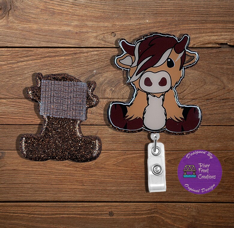 Highland cow, baby cow, Badge Reel, Interchangeable, Medical ID
