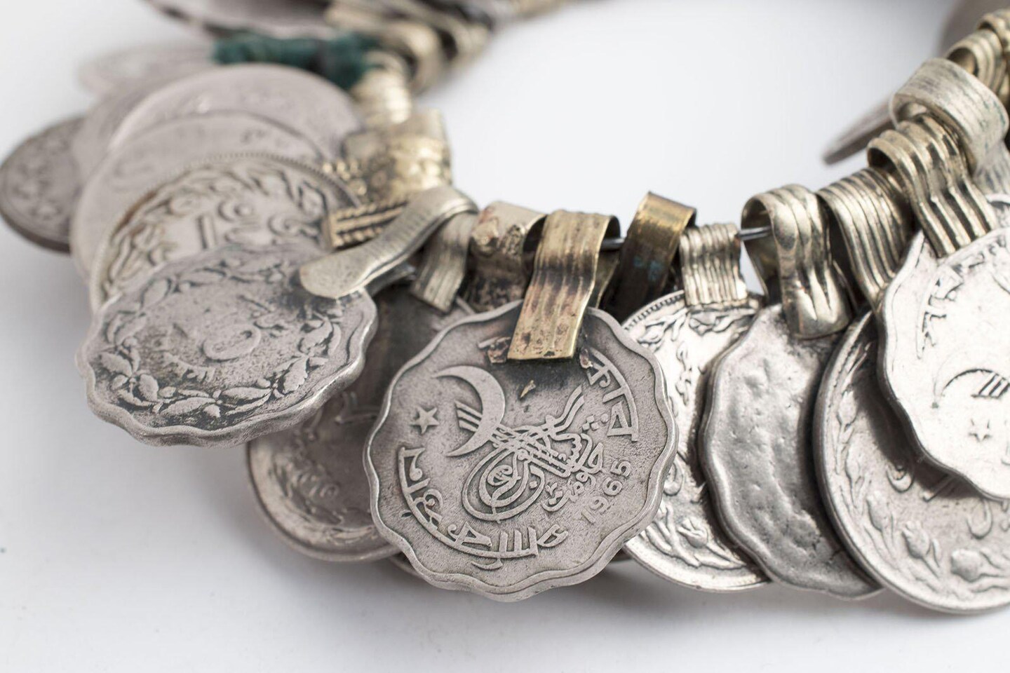 TheBeadChest Vintage Afghani Coin Bunch Afghanistan Silver Flat White Metal Large Hole