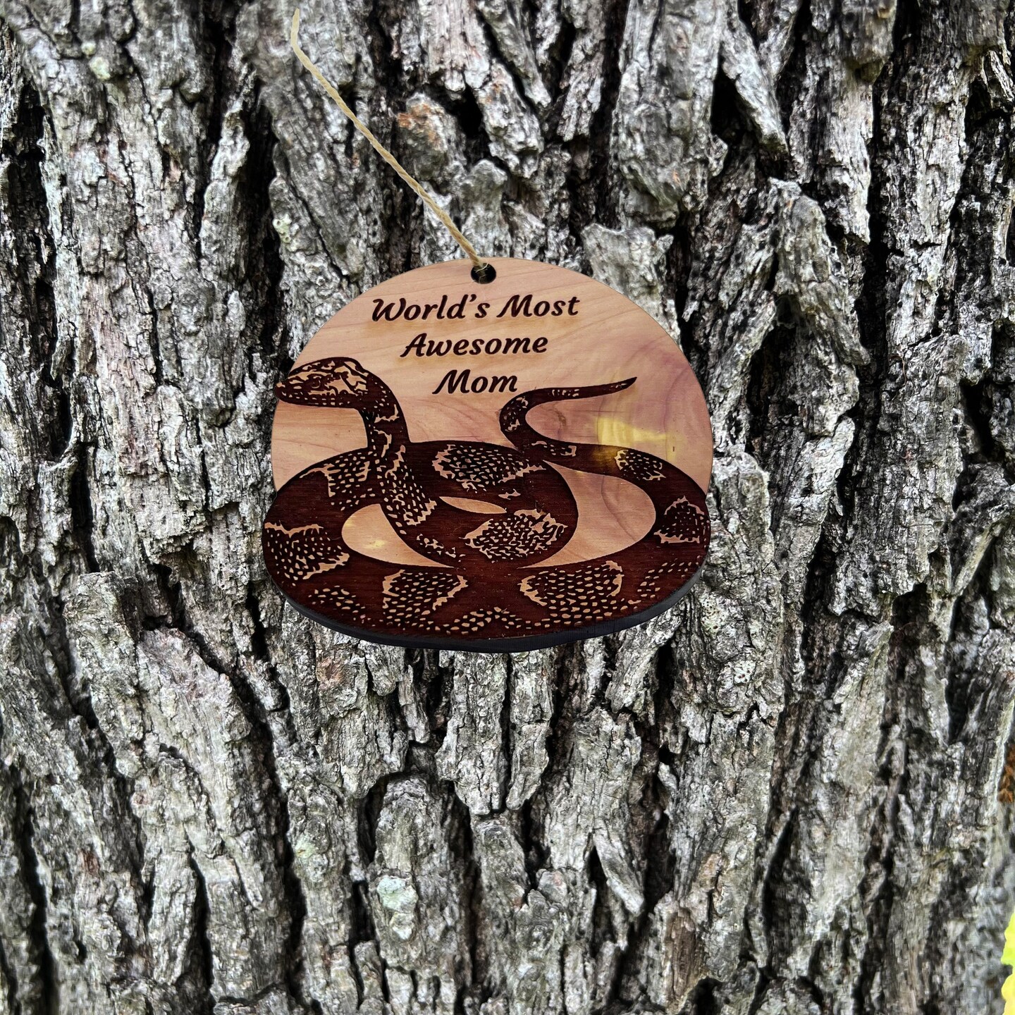 Worlds Most Awesome Mom Snake - Cedar Ornament Worlds Most Awesome Mom Snake - Cedar Ornament