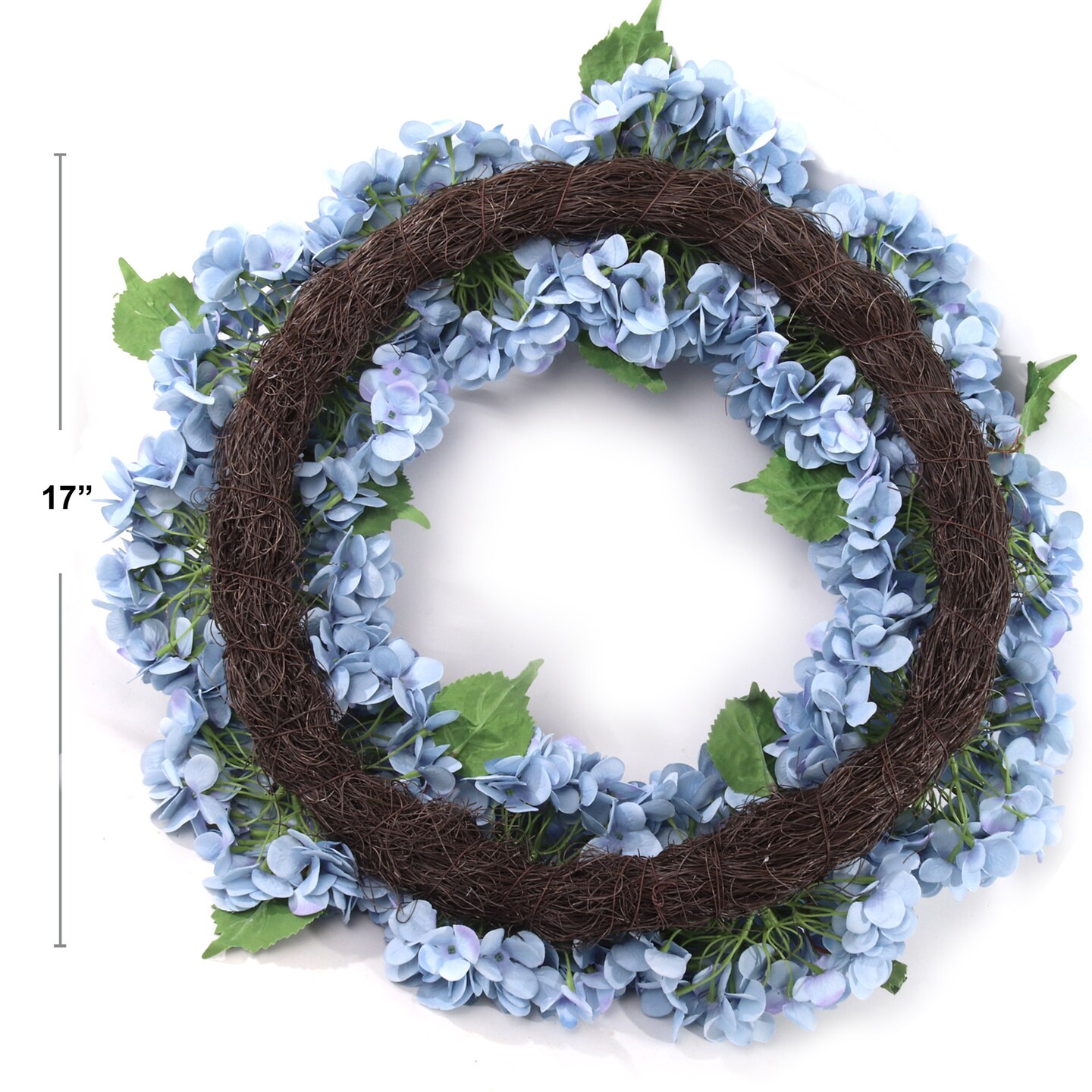 24&#x22; Azure Blue Hydrangea Wreath with Grapevine Ring by Floral Home&#xAE;