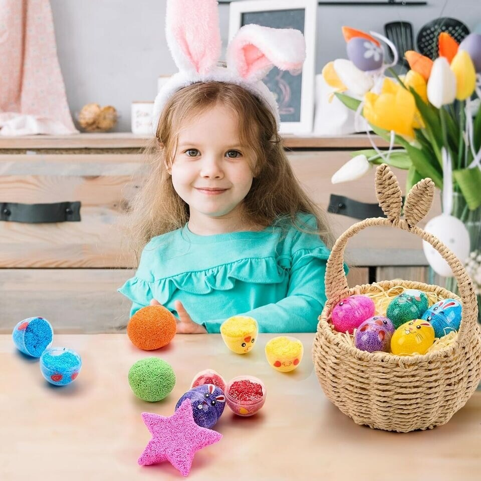 Stargo 36 Pack Colorful Prefilled Easter Eggs With Squishy Toys, Bright Plastic Easter Eggs Filled, Basket Fillers For Kids, Toddlers, Stress -Relief Squishies For Egg Hunts, Party Favors, Goodie Bags