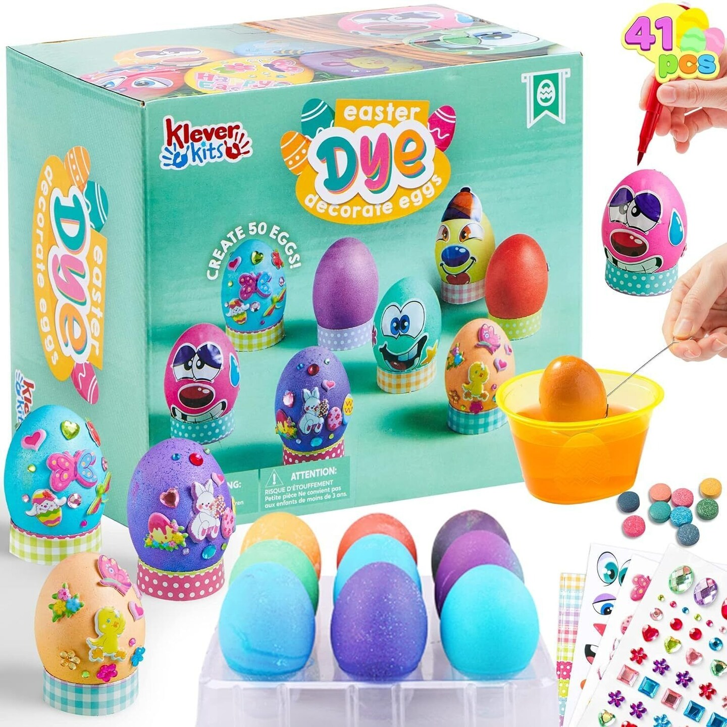 41Pcs Easter Egg Decorating DIY Kit with Dye Tablets and Easter Stickers for Kid