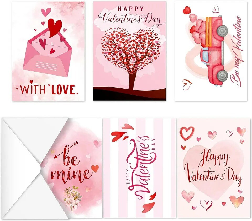 Valentine's Day Cards with Envelopes 6 Designs Pink Greeting Card Wedding Cards