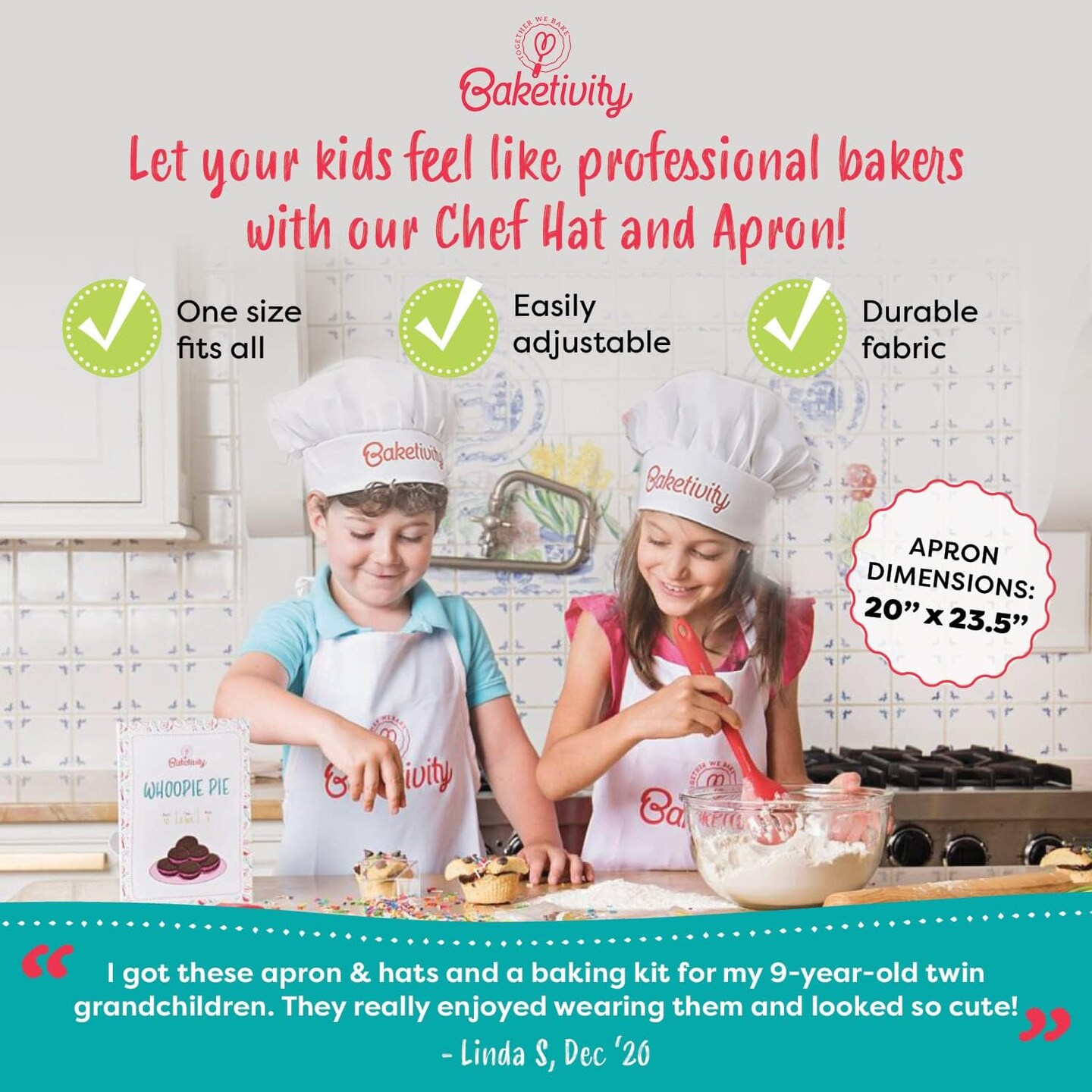 Baketivity 4 in 1 Kids Baking Set Mega Kit - Cake Pop Kit with Stand - Kids Apron and Chef Hat Set - Bake Away Kids Cookbook - Kids Cooking Sets Real Utensils - Kids Baking Kit Gifts for Girls &#x26; Boys
