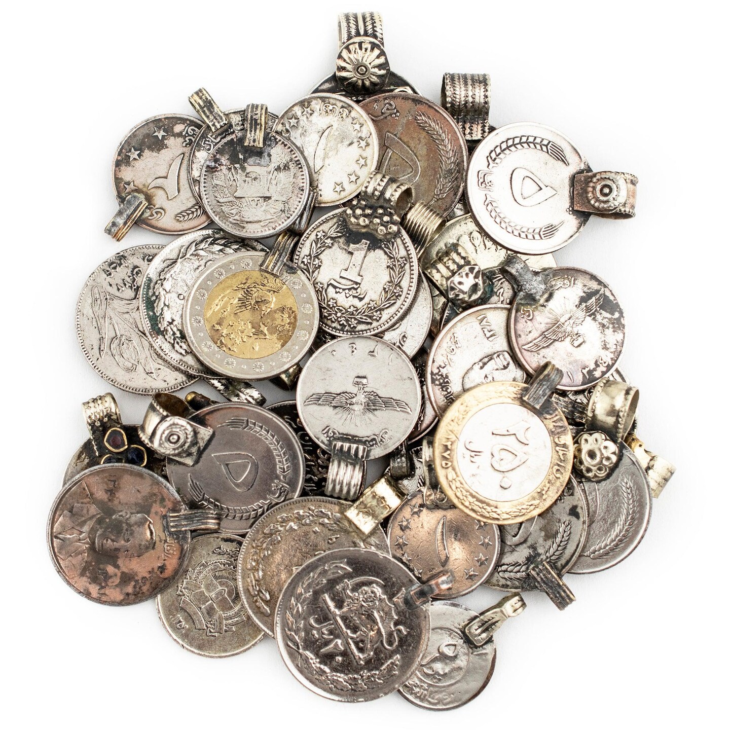 TheBeadChest Large Vintage Afghani Coin Pendants Set of 8 Afghanistan Silver White Metal Large Hole