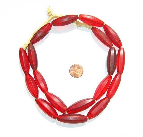 TheBeadChest Red Transluscent Bohemian Fulani Glass Beads Matte 12mm Czechoslovakia Unusual 25 Inch Strand