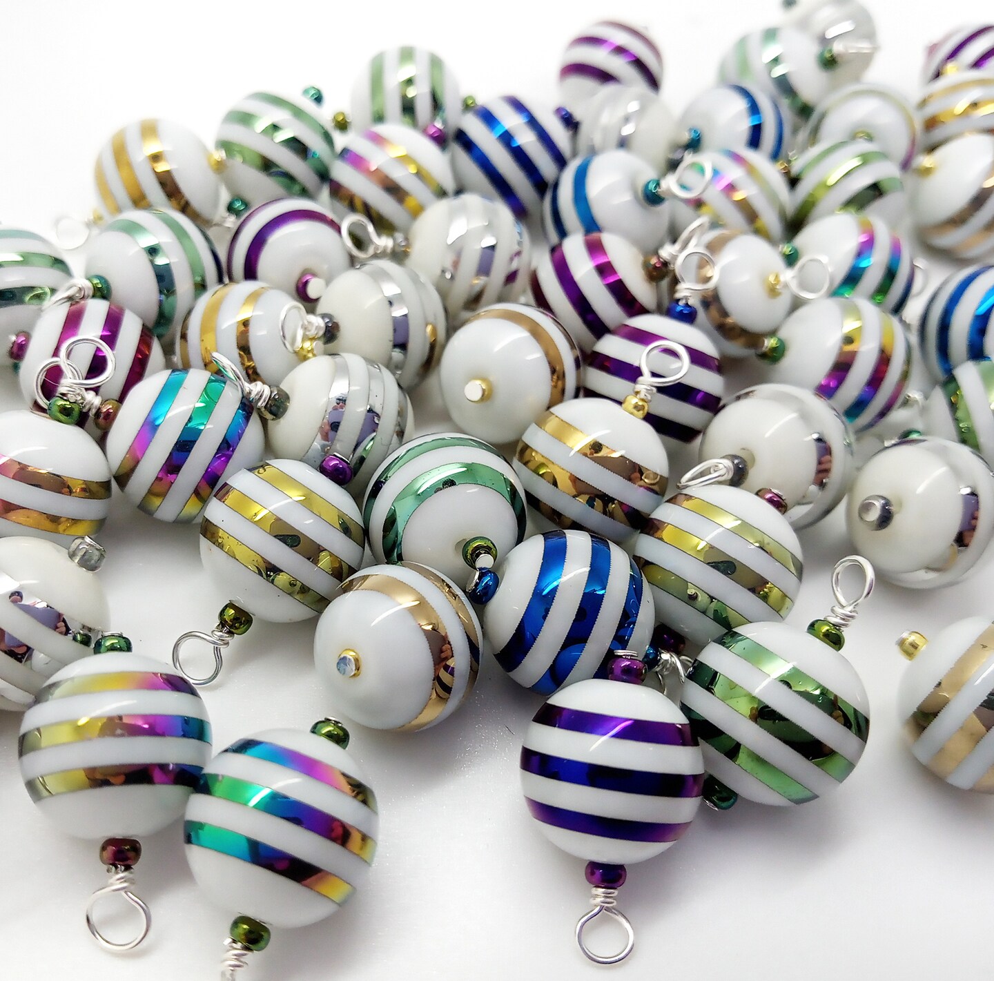 Striped Miniature Ornament Mix, 20 pc, Mini Glass Baubles for Dollhouse, 1:6 or 1:12 Scale, Adorabilities