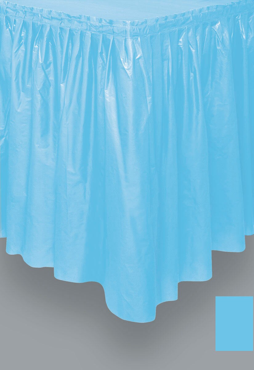 Powder Blue Solid Plastic Table Skirt, 29&#x22;x14ft, 1ct