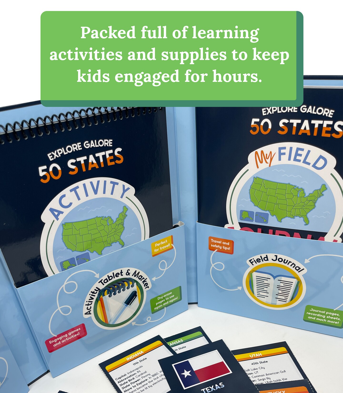 Carson Dellosa Explore Galore: 50 States Wipe Clean Activity Book for Kids Ages 7+, US Road Trip Dry Erase Activity Book With Puzzles, I Spy Games, US Map, Stickers, Flash Cards, and Field Journal