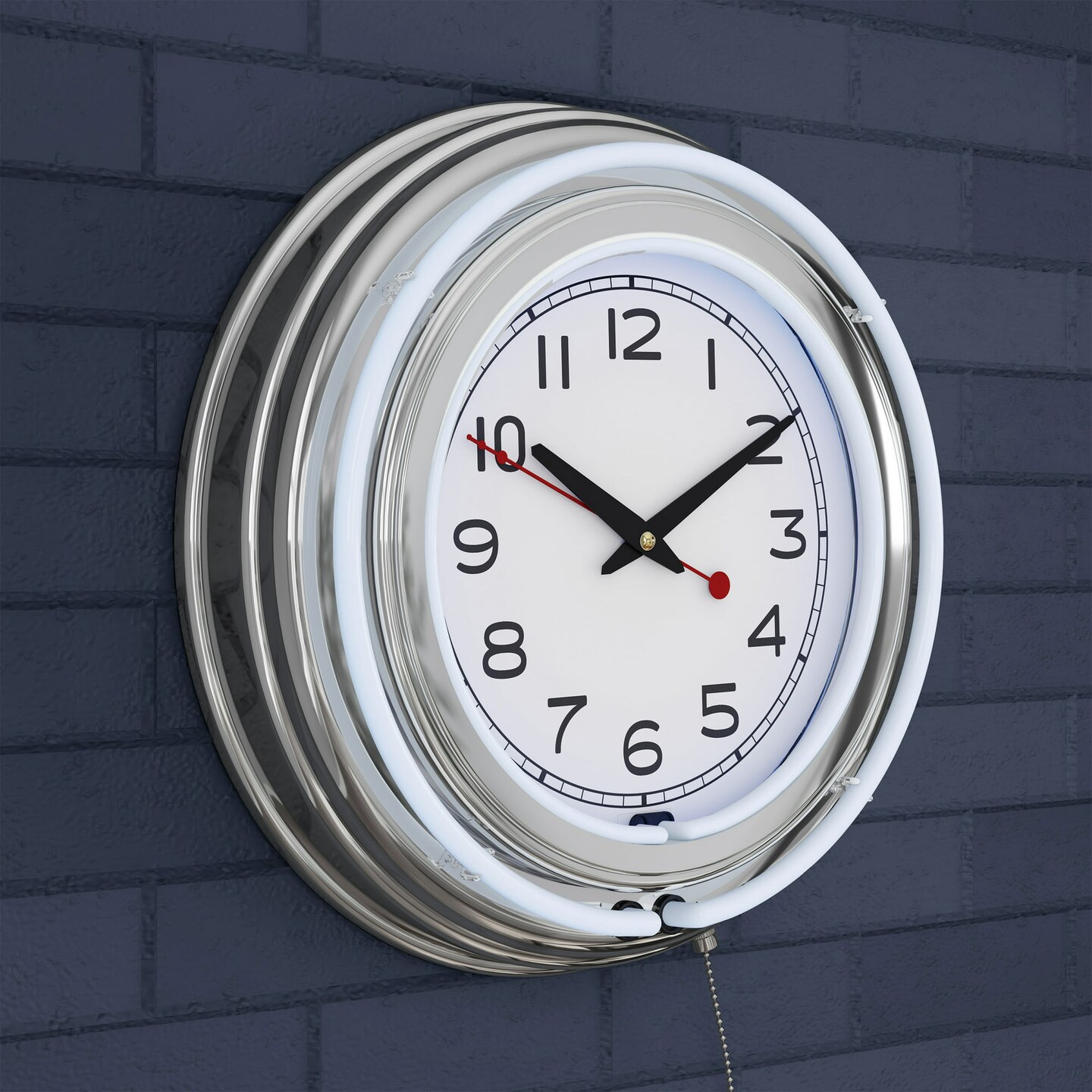 Retro Neon Wall Clock - 14&#x22; Round, Dual Light Ring, Dual Power Source, Analog Quartz Timepiece