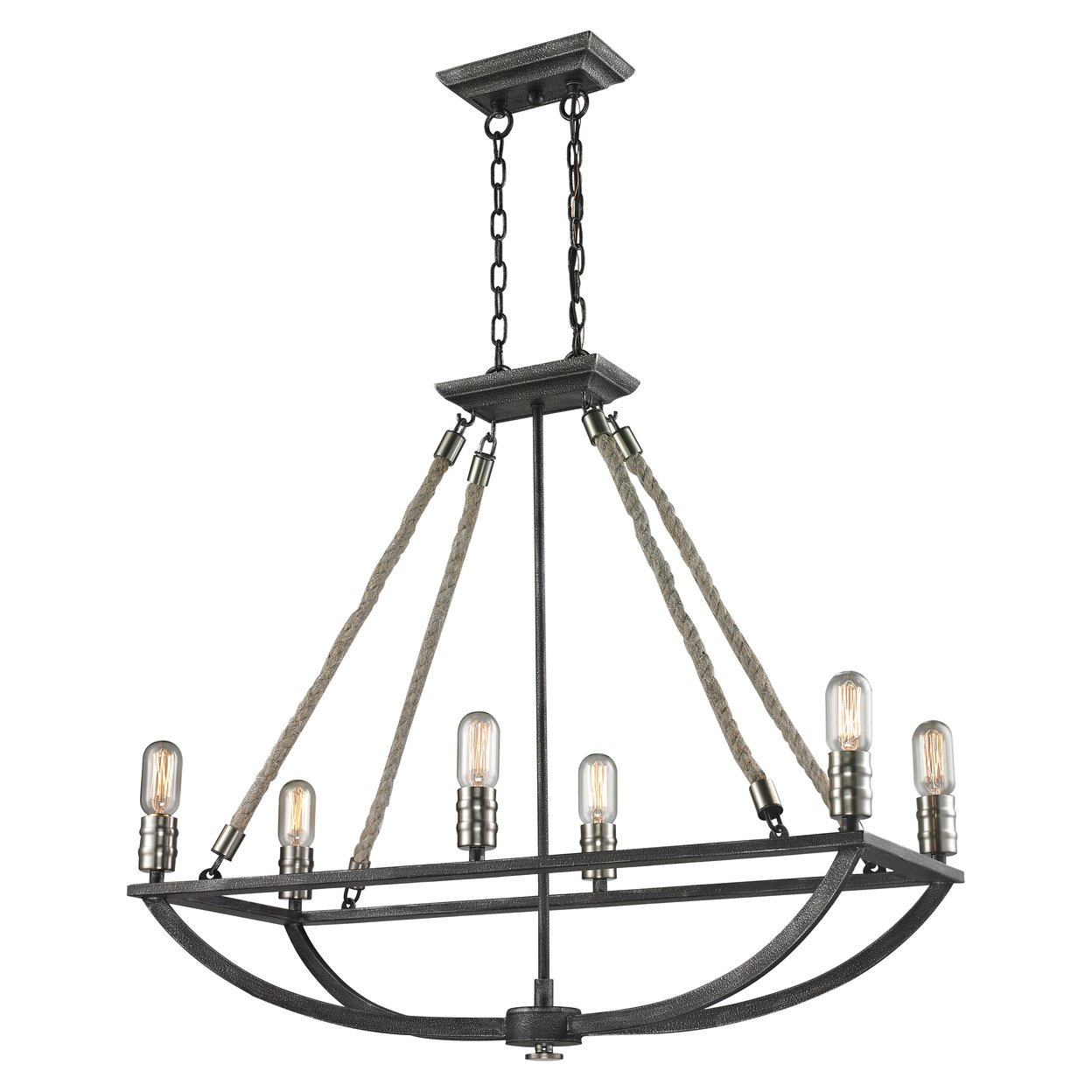 Natural Rope 13 Wide 6-Light Chandelier - Polished Nickel