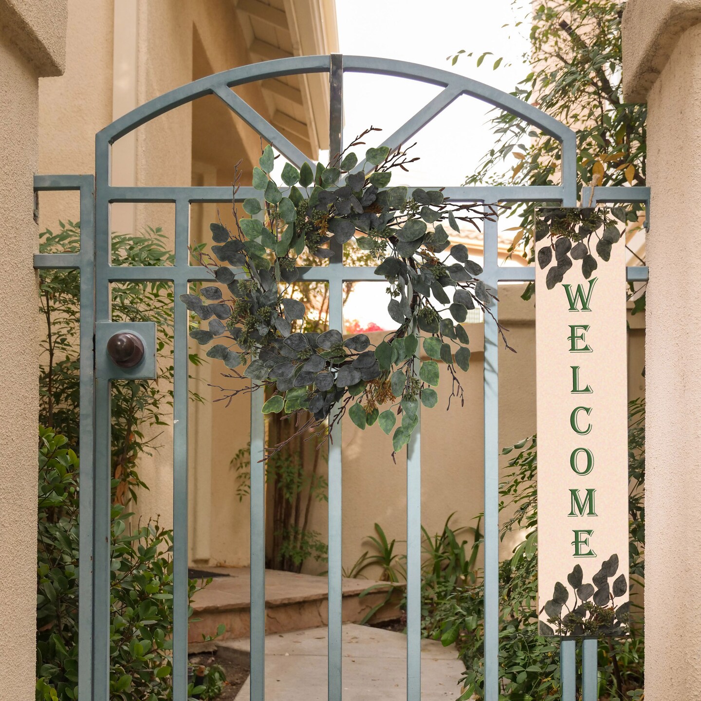 24" Seeded Eucalyptus Wreath Hanging Loop & Realistic Leaves, UV Resistant, Indoor/Outdoor