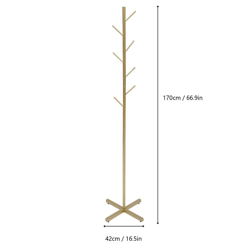 Gold Coat Rack Stand 67” 7 Hooks Tree Entryway Hanger Metal Holder Hat Umbrella Rack