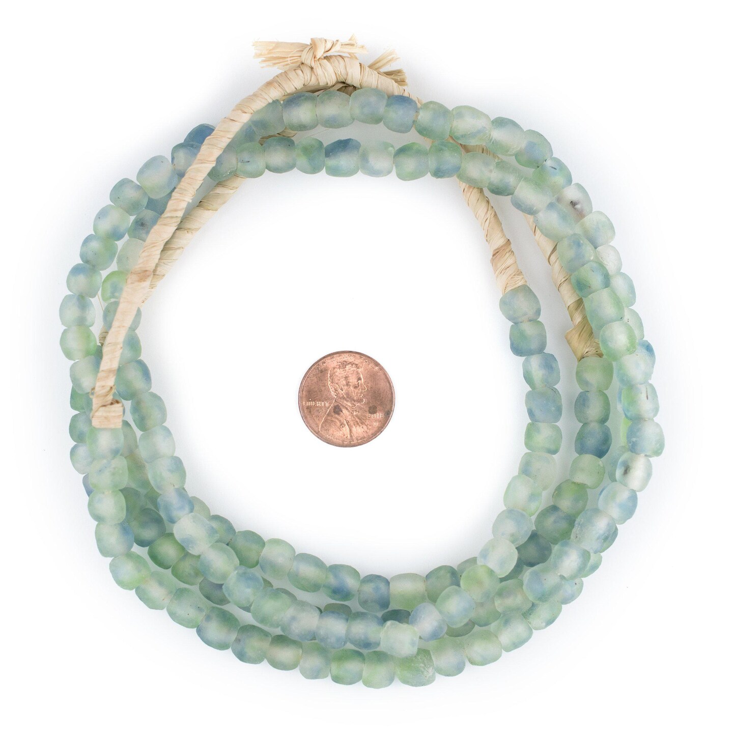 TheBeadChest African Recycled Glass Beads, Strand, For Jewelry Making, Home Decor, Handmade in Ghana (7mm, Blue Green Swirl)
