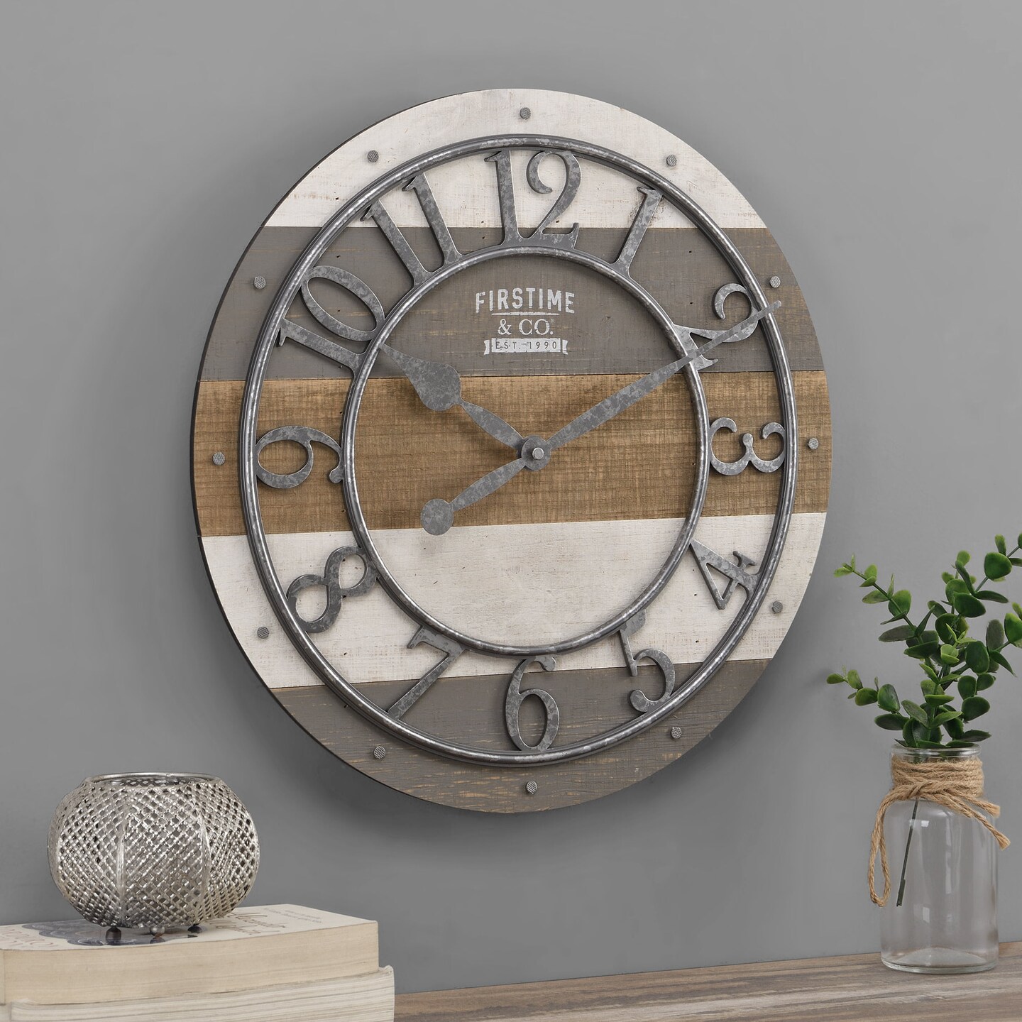 FirsTime &#x26; Co. Multicolor Shabby Pallet Wall Clock, Farmhouse, Analog, 16 x 2 x 16 in