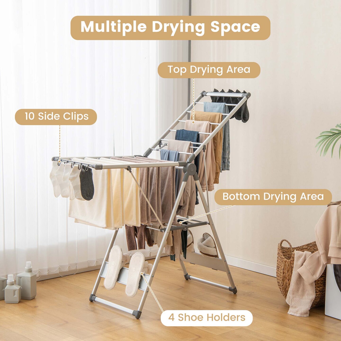 Costway 2-Layer Space-saving Aluminum Drying Rack Collapsible Clothes Drying Rack
