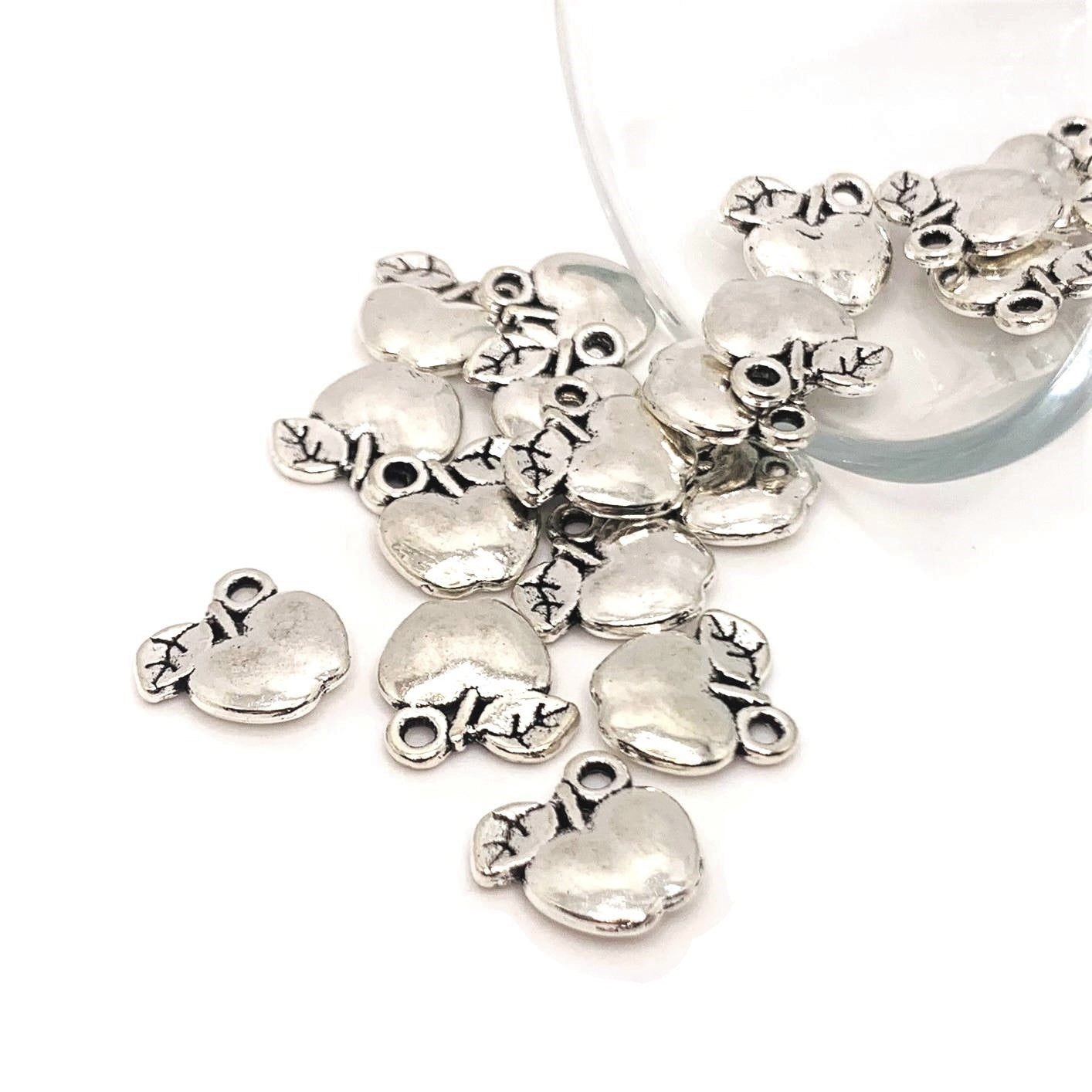 4, 20 or 50 Pieces: Silver Apple Teacher Charms - Double Sided