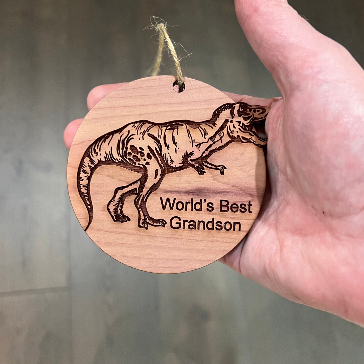 TRex Dinosaur Worlds Best Grandson - Cedar Ornament TRex Dinosaur Worlds Best Grandson - Cedar Ornament