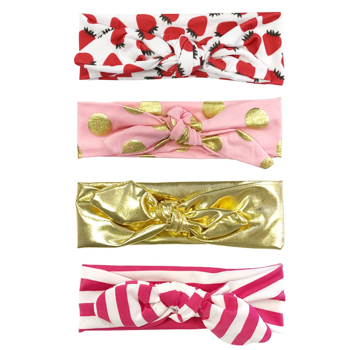 Wrapables Girls Boho Knotted Headband Headwrap (Set of 4), Pretty in Pink