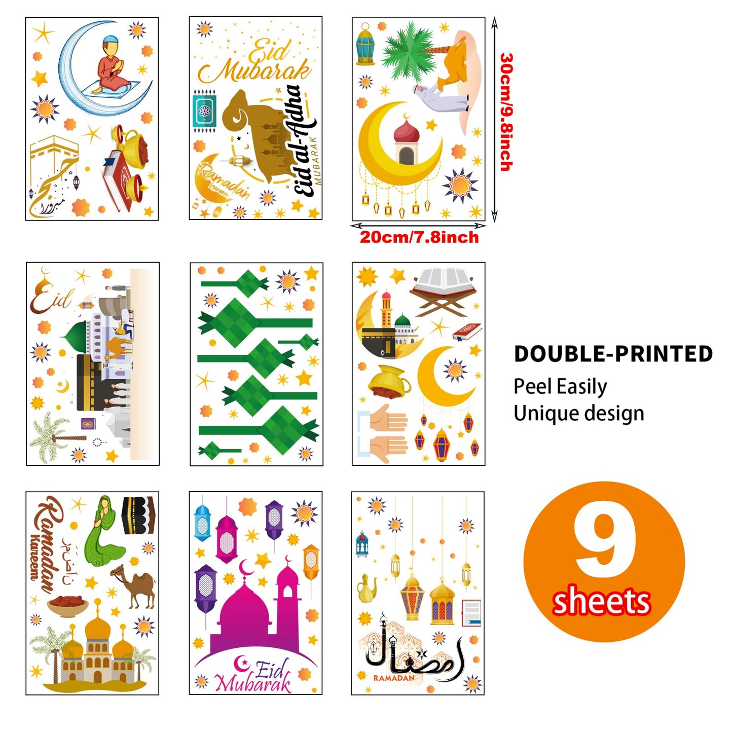 Eid Mubarak Window Stickers Party Supplies Decorations Muslim Happiness Ramadan Eid Al-fitr Window Decor for Home Window Stickers