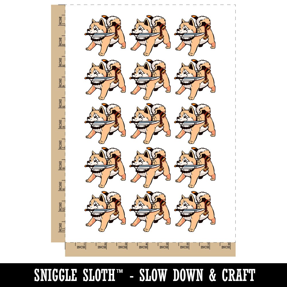 Samurai Dog Shiba Inu with Knife Temporary Tattoo Water Resistant Fake Body Art Set Collection (1 Sheet)