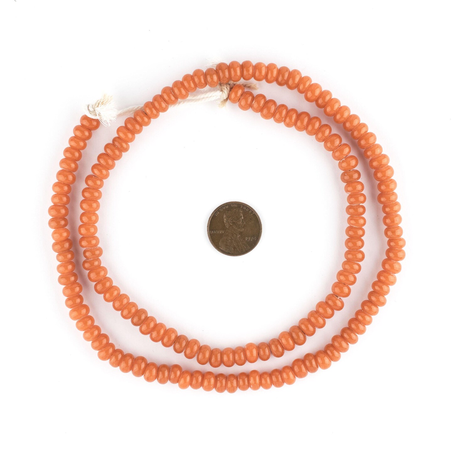 The Bead Chest Orange Glass Donut Beads - 24 Inch Strand of Indonesian Rondelle Java Glass Beads for Crafts & Jewelry Making