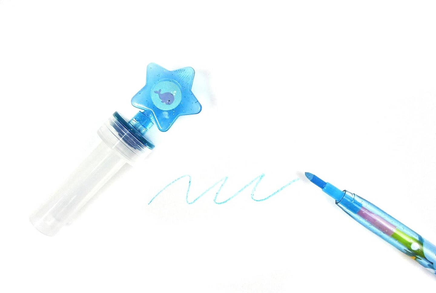 TINYMILLS 24 Pcs Sea Life Ocean Animals 2 in 1 Stackable Stacking Crayon with Extra Stamper Topper