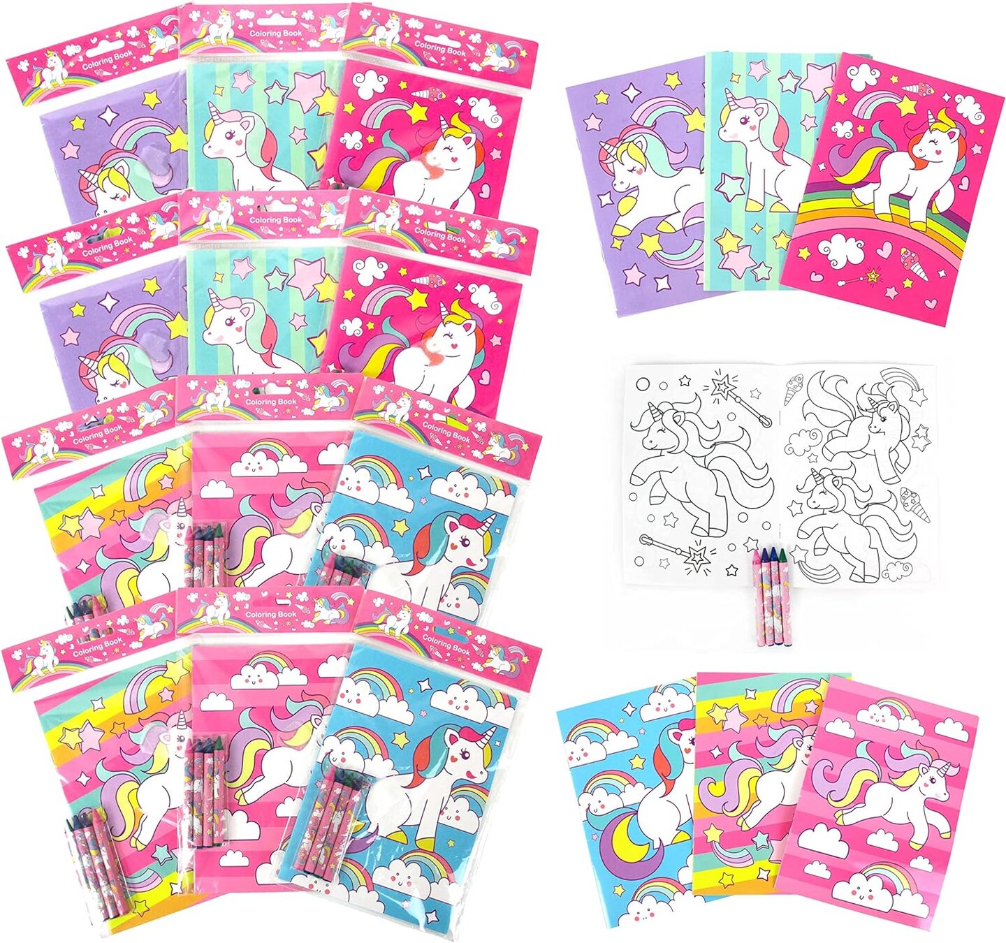 TINYMILLS Unicorn Coloring Books for Kids with 12 Coloring Books and 48 Crayons