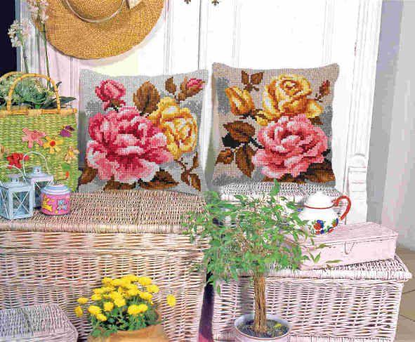 Cushion cross stitch kit  &#x22;Roses on the grey background&#x22; 9357
