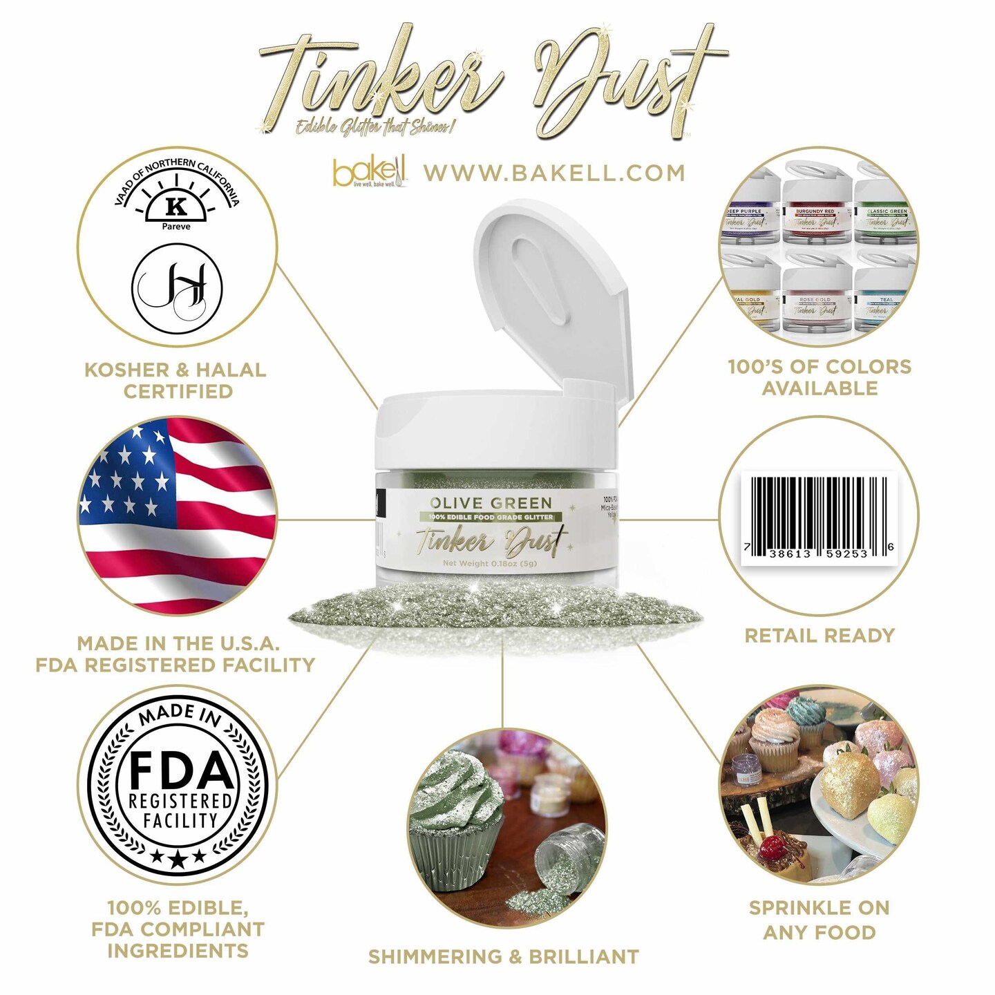 Olive Green Edible Glitter | Tinker Dust&#xAE; 5 Grams