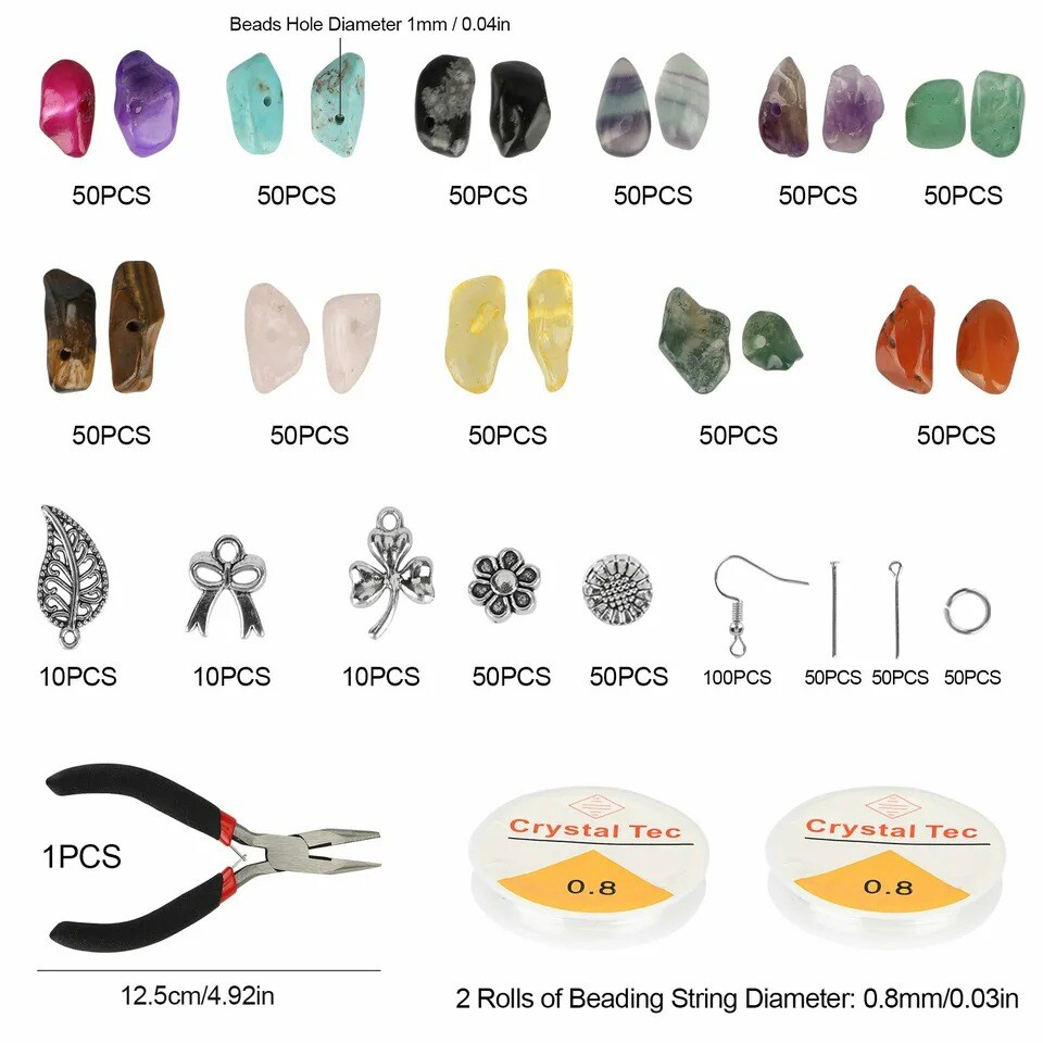 933PCS Chips Stone Beads Natural Gemstone Beads DIY Jewelry Necklace Making Kit