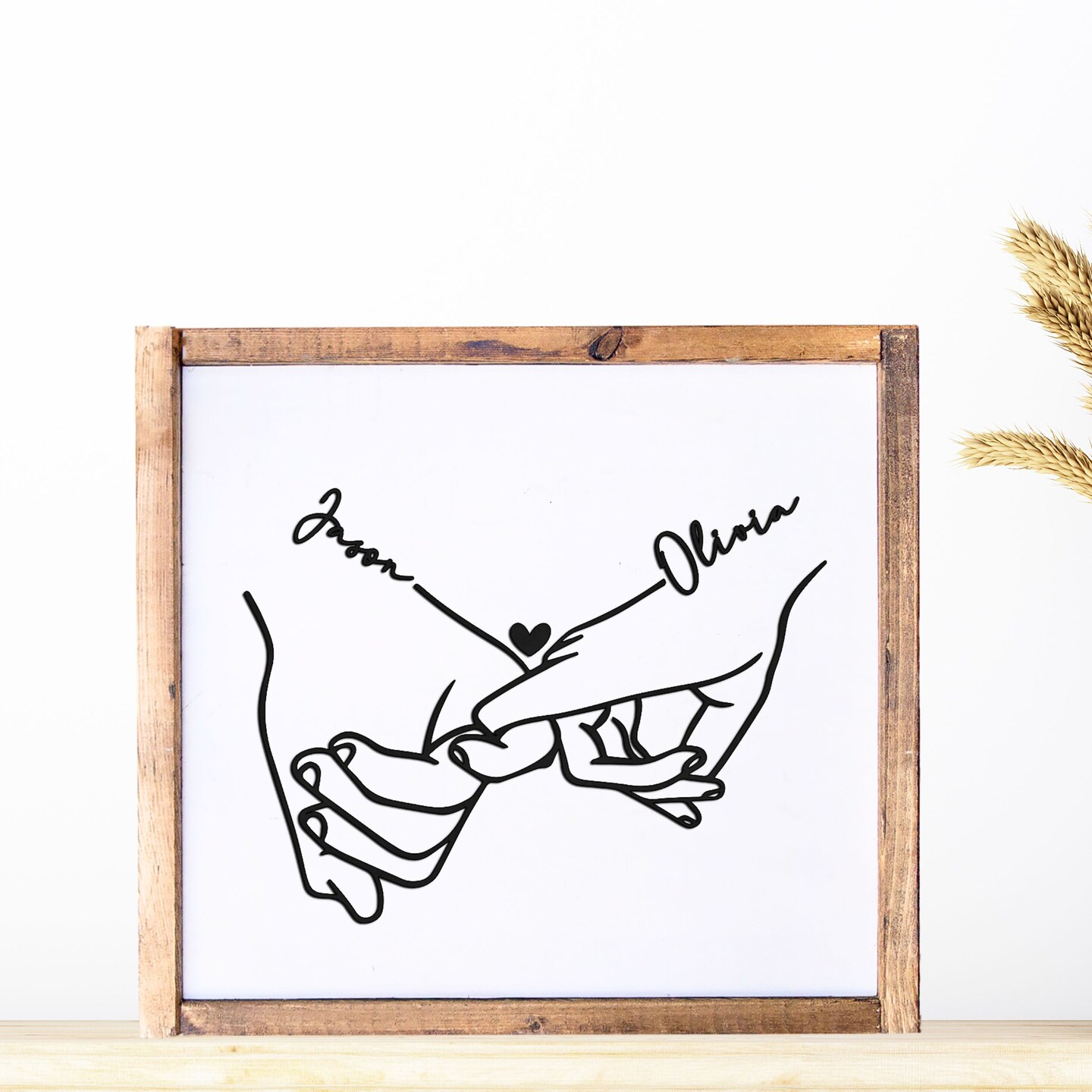 THIS LOVE - ALL PLEASURE (サイン入りアートプリント付き Personalized Couple Hands Line Art 3d Wood Sign, Wedding Gift for