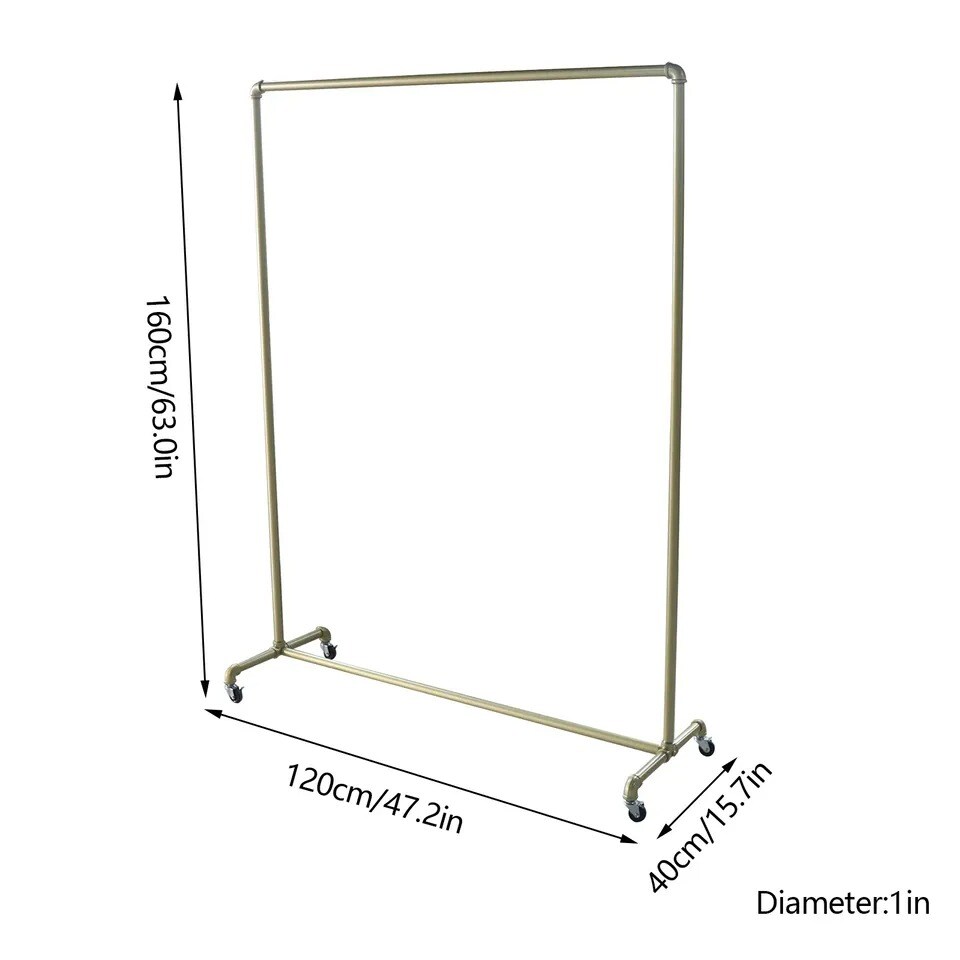 Industrial Tube Clothing Rack, Gold Commercial Clothes Stand with 1.5 Inch Wheel