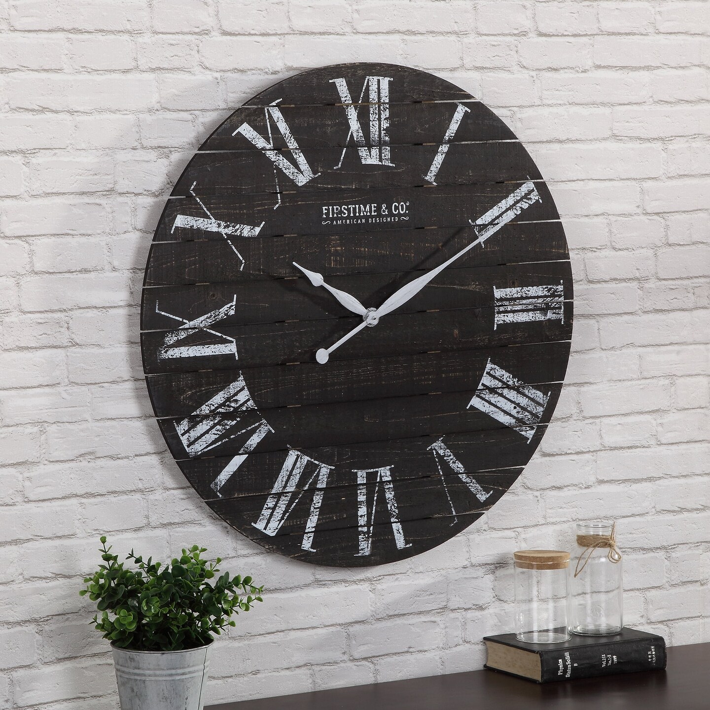 FirsTime &#x26; Co. Black Midnight Planks Wall Clock, Farmhouse, Analog, 29 x 2 x 29 in