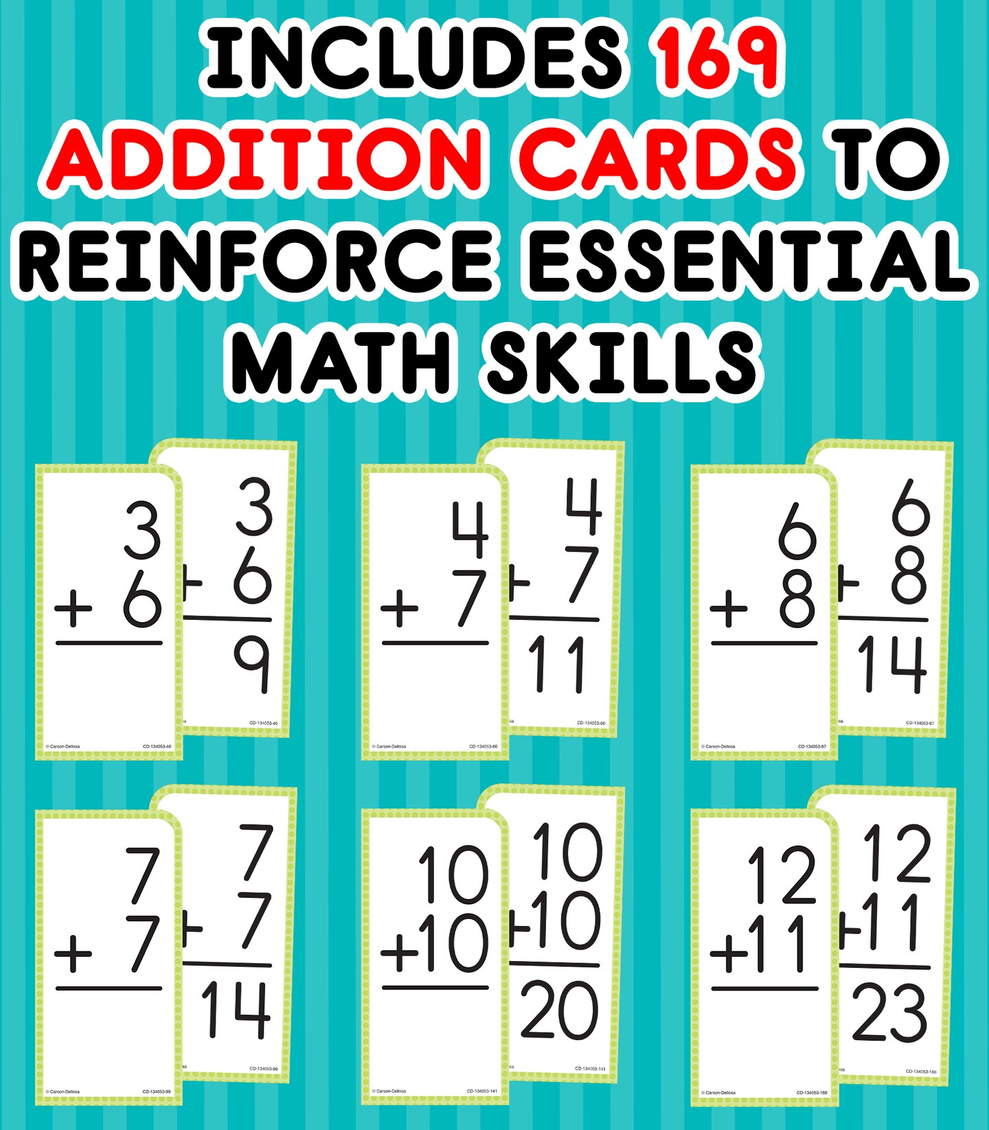 Carson Dellosa 169 Addition Flash Cards, All Facts for Adding Through 12, Flashcards for Ages 6 and Up, Kindergarten Learning Activities and Math Games for Kids 5-7